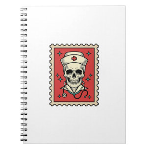 Nurse Skull Funny Retro Stamp_1 Notebook