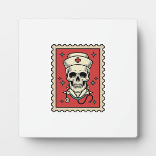 Nurse Skull Funny Retro Stamp_1 Plaque
