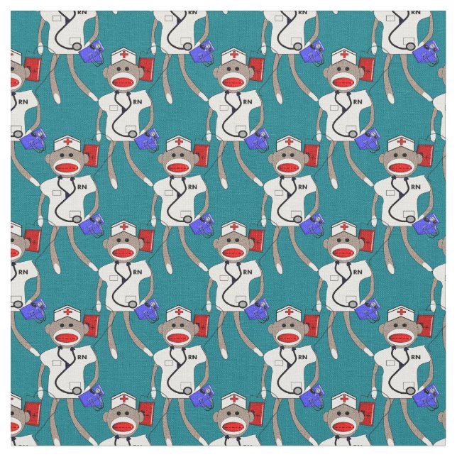 Nurse Sock Monkey Fabric (Close Up)