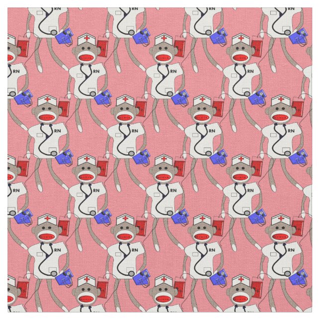 Nurse Sock Monkey Fabric PINK (Close Up)