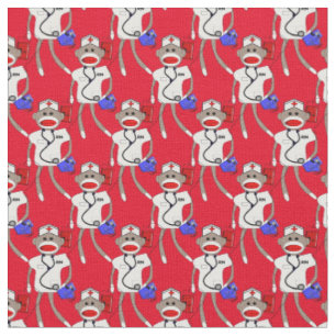 Nurse Sock Monkey Fabric Red