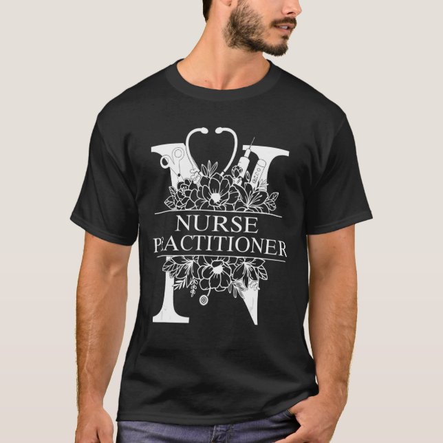 Nurse Split Flowers Frame Nurse Practitioner T-Shirt (Front)