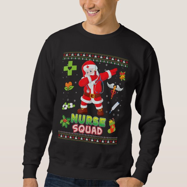 Nurse Squad Dabbing Santa Christmas Sweater Ugly M (Front)