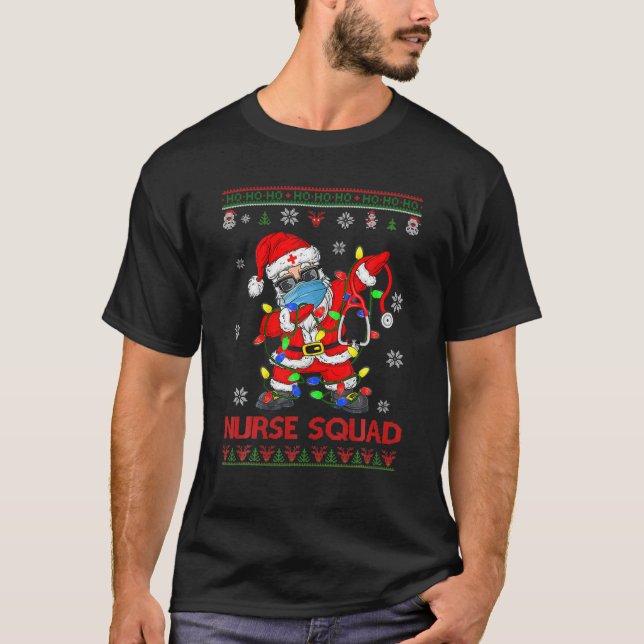 Nurse Squad Dabbing Santa In Mask Stethoscope Chri T-Shirt (Front)