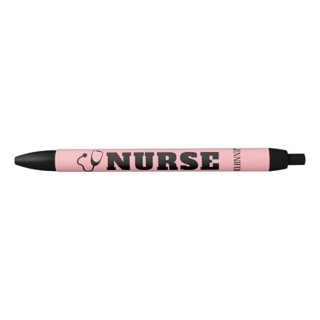 Nurse Stethoscope Blush Pink Personalised Black Ink Pen (Front)