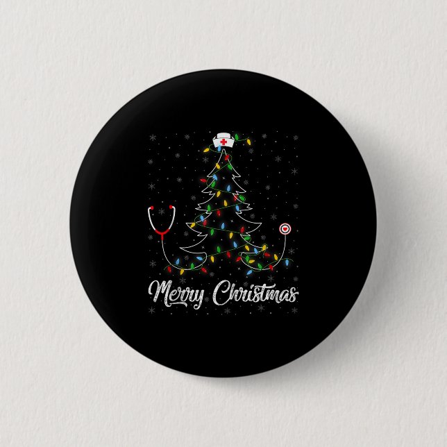 Nurse Stethoscope Christmas Tree Lights Funny Nurs 6 Cm Round Badge (Front)