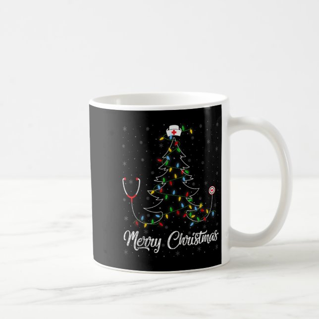 Nurse Stethoscope Christmas Tree Lights Funny Nurs Coffee Mug (Right)