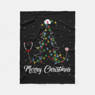 Nurse Stethoscope Christmas Tree Lights Funny Nurs Fleece Blanket
