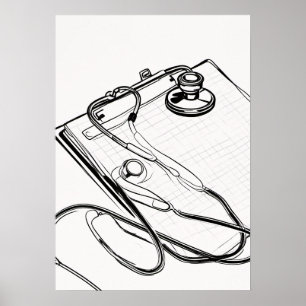 Nurse Stethoscope Clipboard Medical Professional H Poster