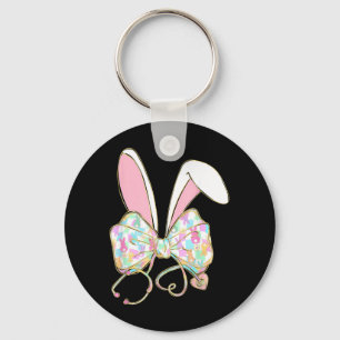 Nurse Stethoscope Coquette Bow Funny Bunny Eggs Key Ring