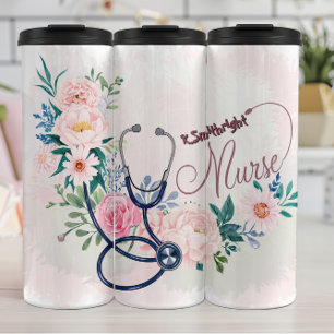 Nurse Stethoscope Floral Appreciation Design Thermal Tumbler