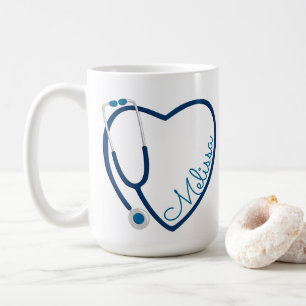 Nurse Stethoscope Heart Blue Coffee Fun Valentine Mug