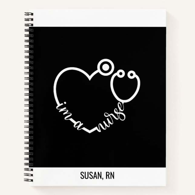 Nurse Stethoscope Heart Modern Personalised Name Notebook (Front)