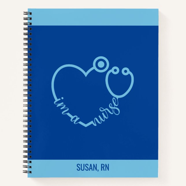 Nurse Stethoscope Heart Modern Personalised Name  Notebook (Front)