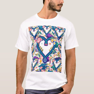 Nurse Stethoscope Heart Pattern T-Shirt