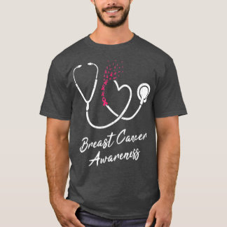 Nurse Stethoscope Heart Pink Ribbon Breast Cancer  T-Shirt