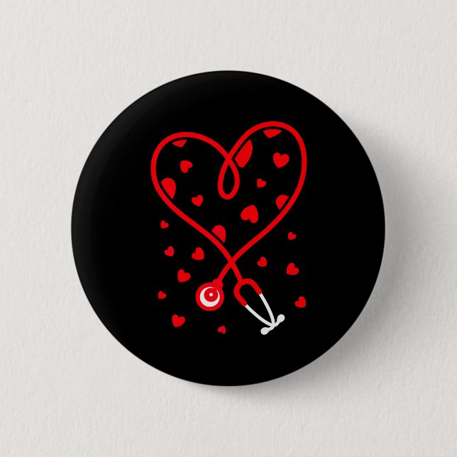 Nurse Stethoscope Heart Valentine's Day Nursing  6 Cm Round Badge (Front)