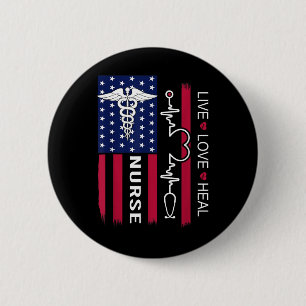 Nurse Stethoscope Heartbeat American Flag Nurse Gi 6 Cm Round Badge