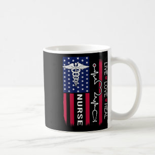 Nurse Stethoscope Heartbeat American Flag Nurse Gi Coffee Mug
