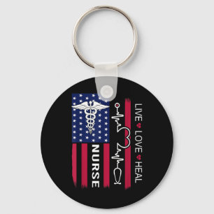 Nurse Stethoscope Heartbeat American Flag Nurse Gi Key Ring