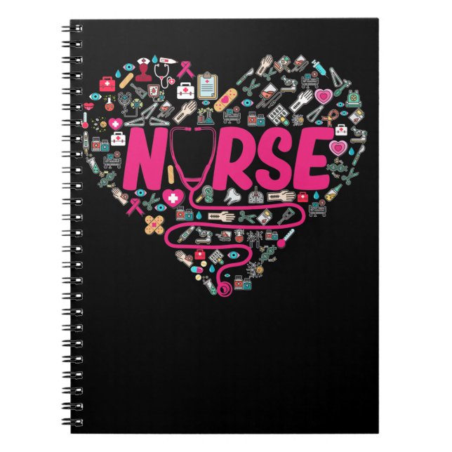 Nurse Stethoscope Medical Elements Heart Notebook (Front)