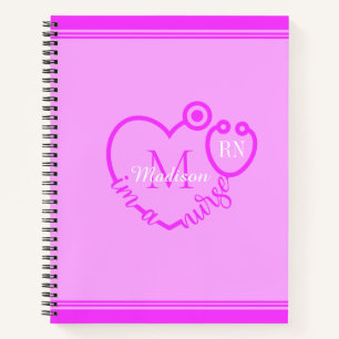 Nurse Stethoscope Modern Personalise Monogram Name Notebook