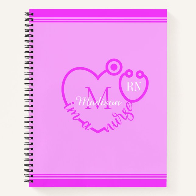 Nurse Stethoscope Modern Personalise Monogram Name Notebook (Front)