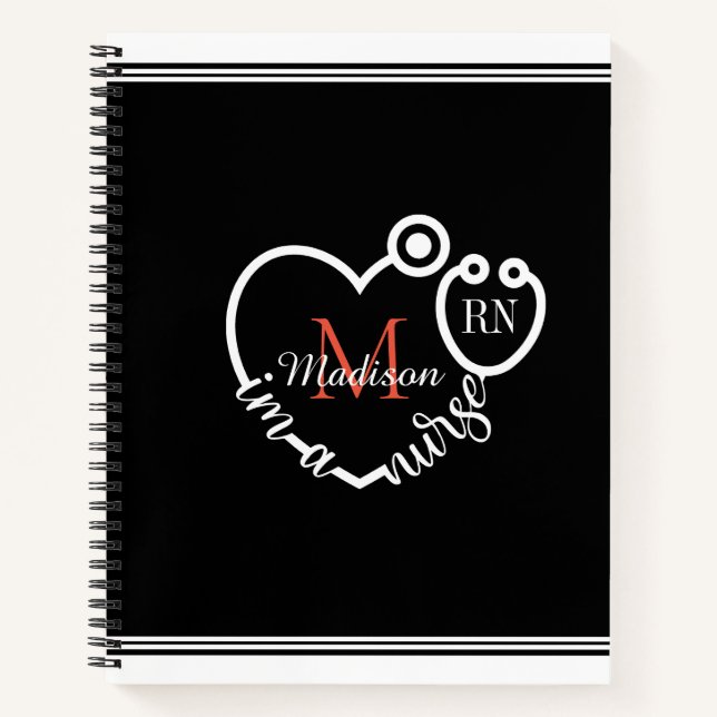 Nurse Stethoscope Modern Personalise Monogram Name Notebook (Front)