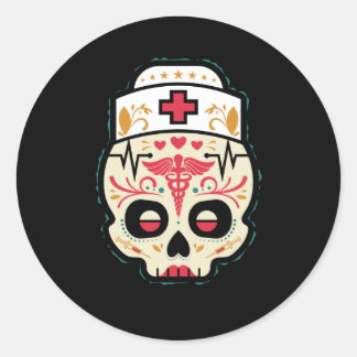 Nurse Sugar Skull Classic Round Sticker