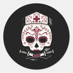 Nurse Sugar Skull Classic Round Sticker
