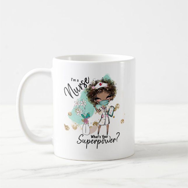 Nurse superpower African American mask peace Coffee Mug (Left)