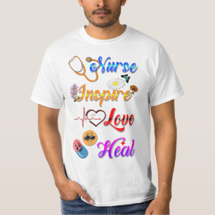 Nurse T-shirts Inspire Love Heal Med Therapist