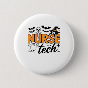Nurse Tech - Halloween - with skeleton, witch, and 6 Cm Round Badge