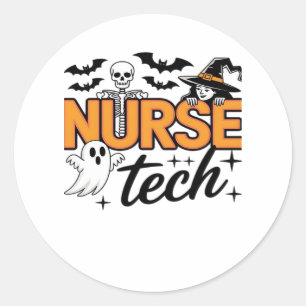 Nurse Tech - Halloween - with skeleton, witch, and Classic Round Sticker