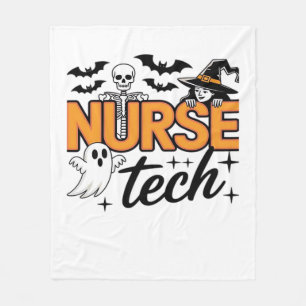 Nurse Tech - Halloween - with skeleton, witch, and Fleece Blanket