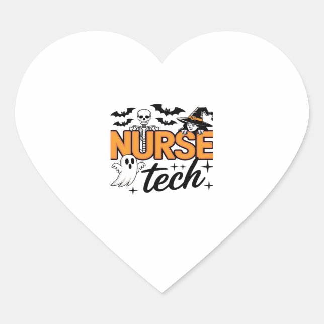 Nurse Tech - Halloween - with skeleton, witch, and Heart Sticker (Front)