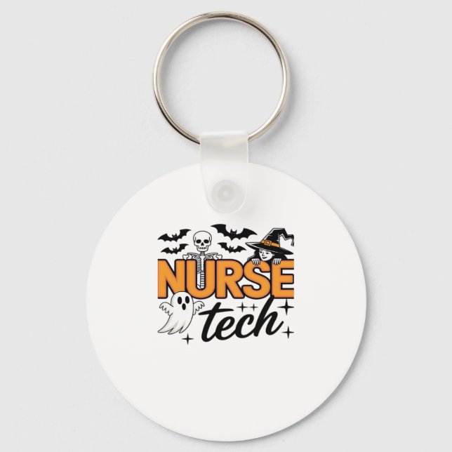 Nurse Tech - Halloween - with skeleton, witch, and Key Ring (Front)