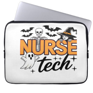 Nurse Tech - Halloween - with skeleton, witch, and Laptop Sleeve