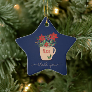 Nurse Thank You at Christmas Poinsettias Ceramic Ornament