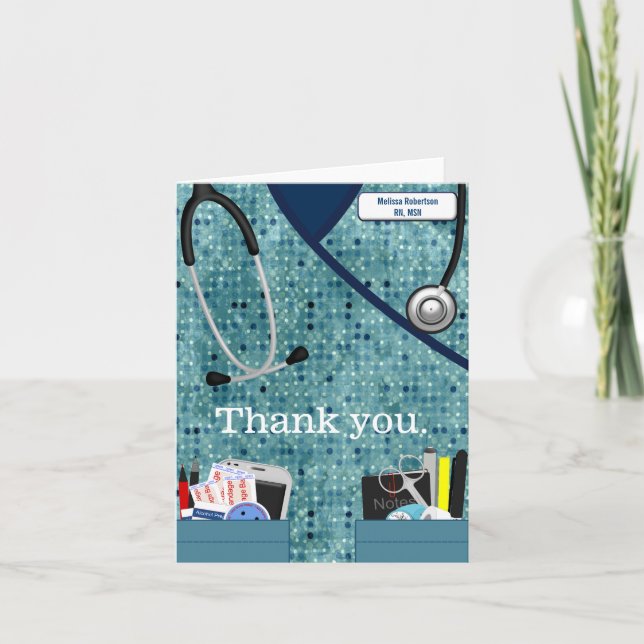 Nurse Thank You Card in Patterned Blue (Front)
