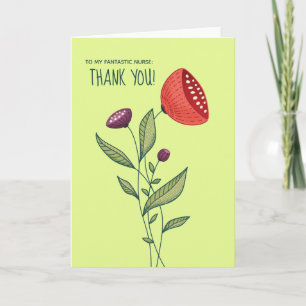 Nurse Thank You Spring Flowers Botanical Art  Card