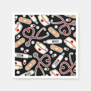 Nurse Theme Napkins Black
