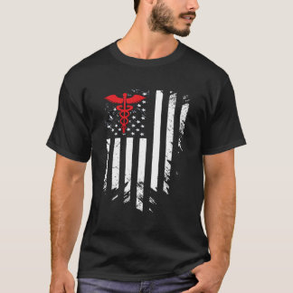 Nurse Thin Red Line Caduceus American Flag T-Shirt