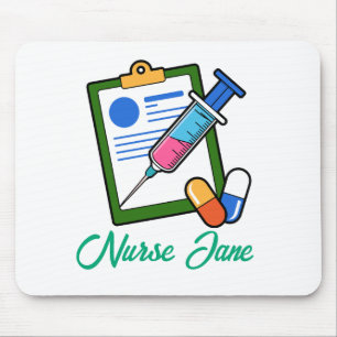 Nurse Tickler Syringe Medicine Personalised Name Mouse Pad