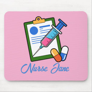 Nurse Tickler Syringe Medicine Personalised Name Mouse Pad