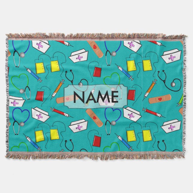 Nurse Tools Woven Blanket Blue Custimizable (Front)