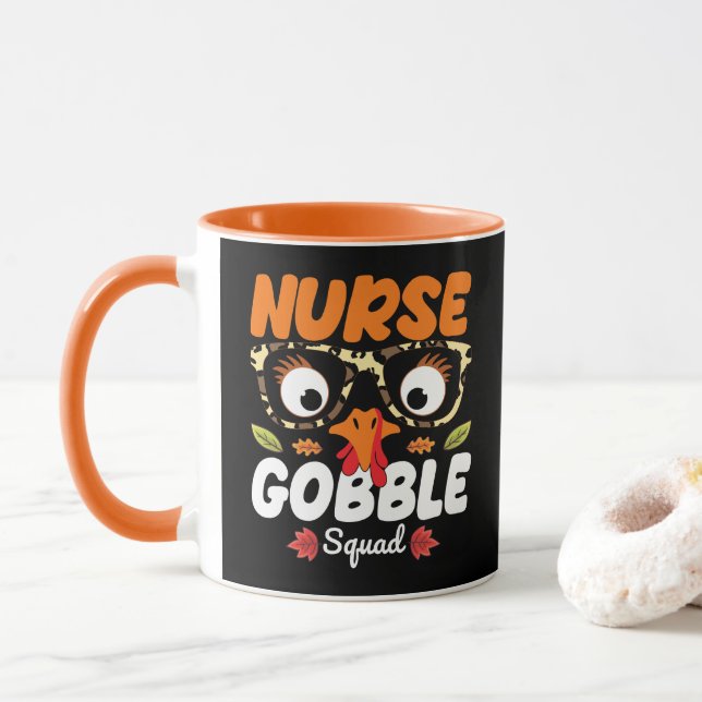 Nurse Turkey Gobble Squad Thanksgiving Nursing Mug (With Donut)