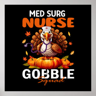 Nurse Turkey Matching MED SURG Gobble Squad  Poster