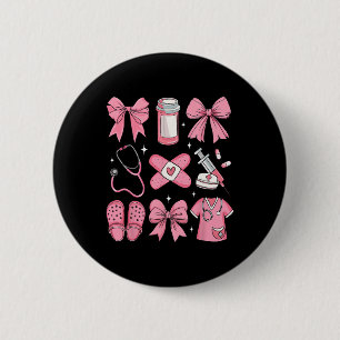 Nurse Valentines Day Coquette Bow Valentine Nurse 6 Cm Round Badge