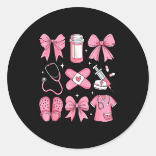 Nurse Valentines Day Coquette Bow Valentine Nurse  Classic Round Sticker